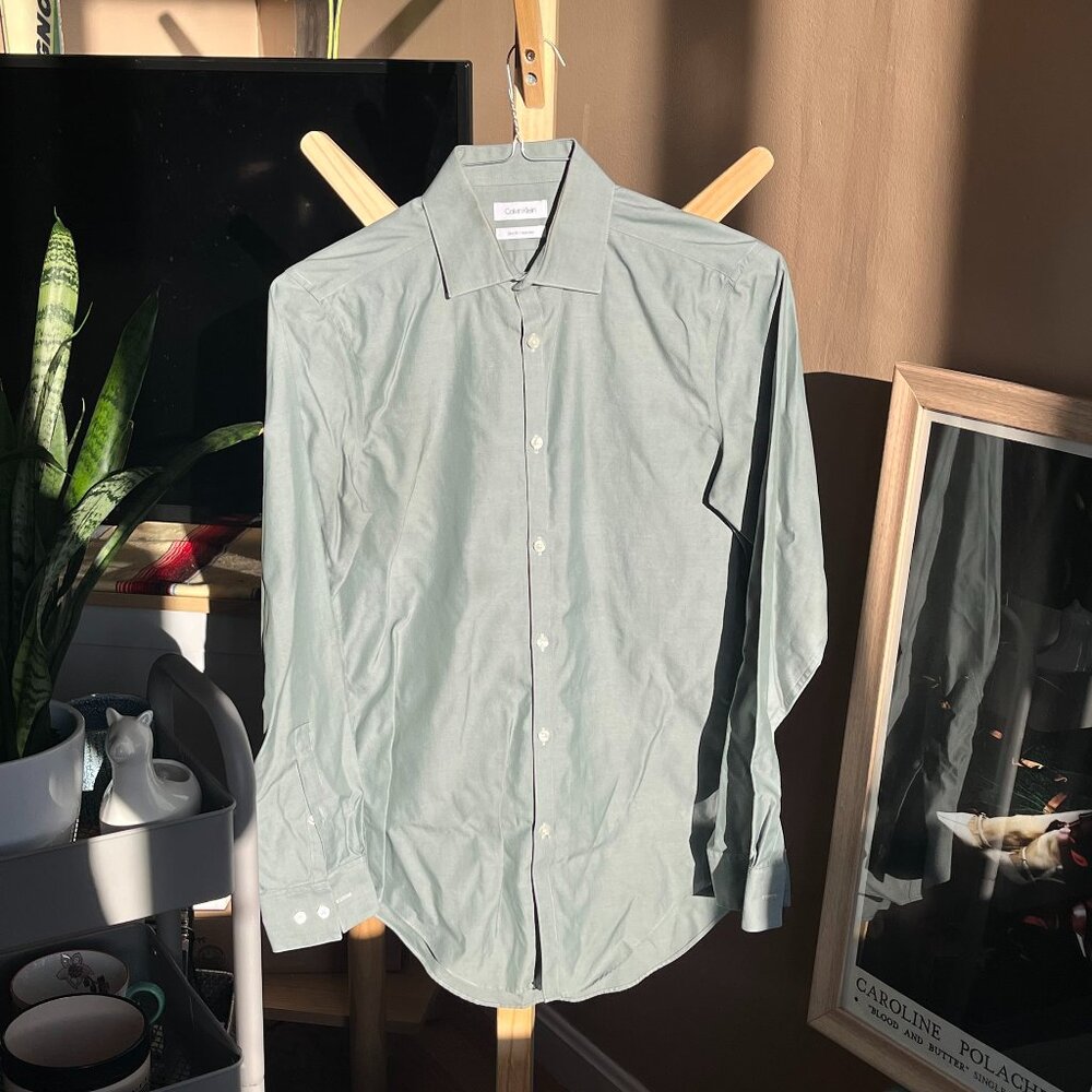 Men's Slim Fit Calvin Klein Green Formal Button Down